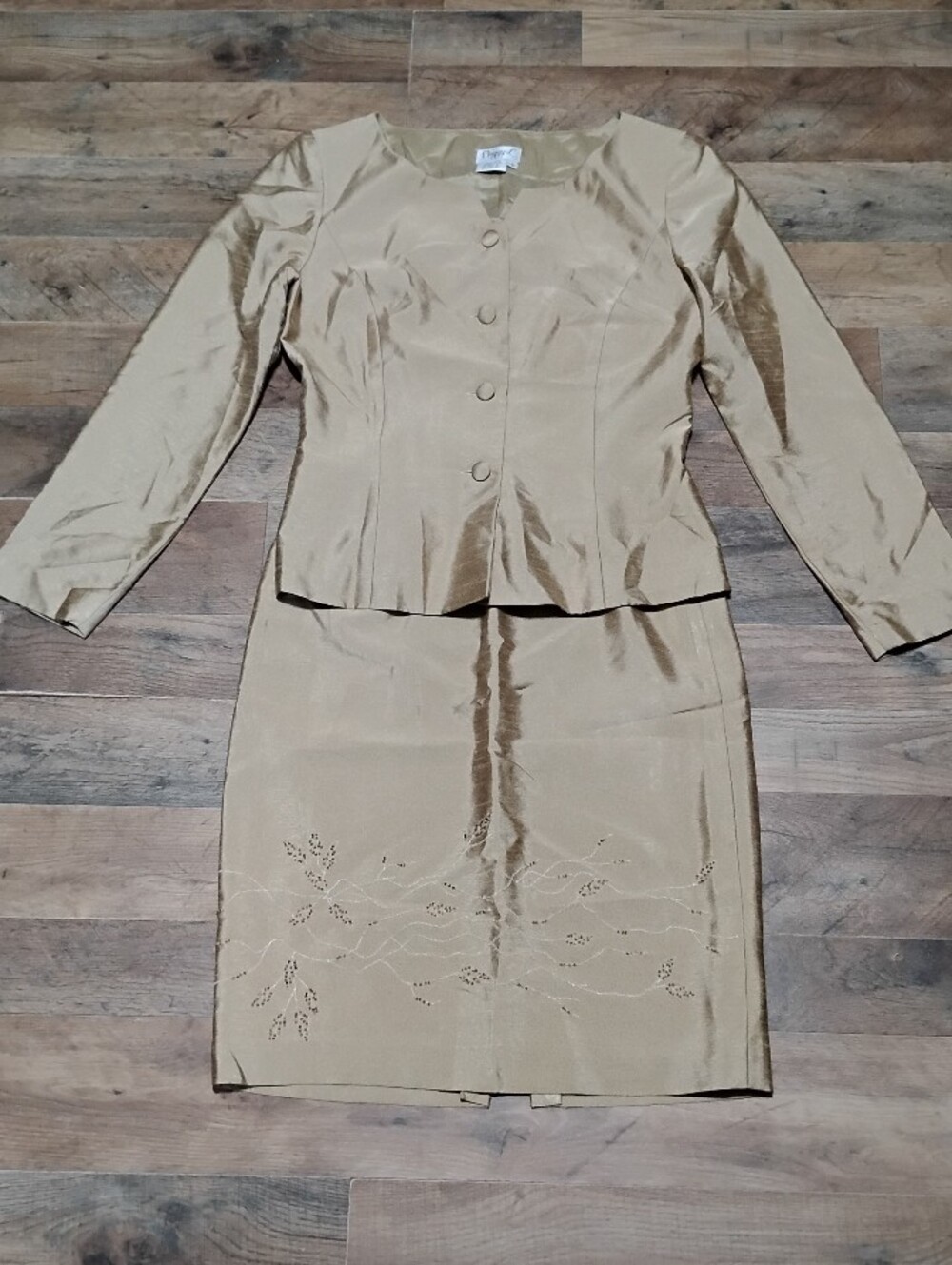Maggy London Gold Embroidered Two-Piece Skirt Set Womens Size: 6